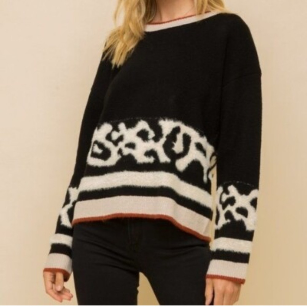 {Hem & Thread} Colorblock Animal Print Sweater | sz L